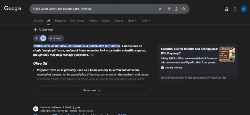 Do Olive Oil or Olive Leaf Extract Cure Tinnitus